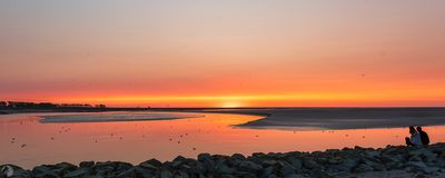 Coucher de soleil sur la baie du Mont Saint Michel
