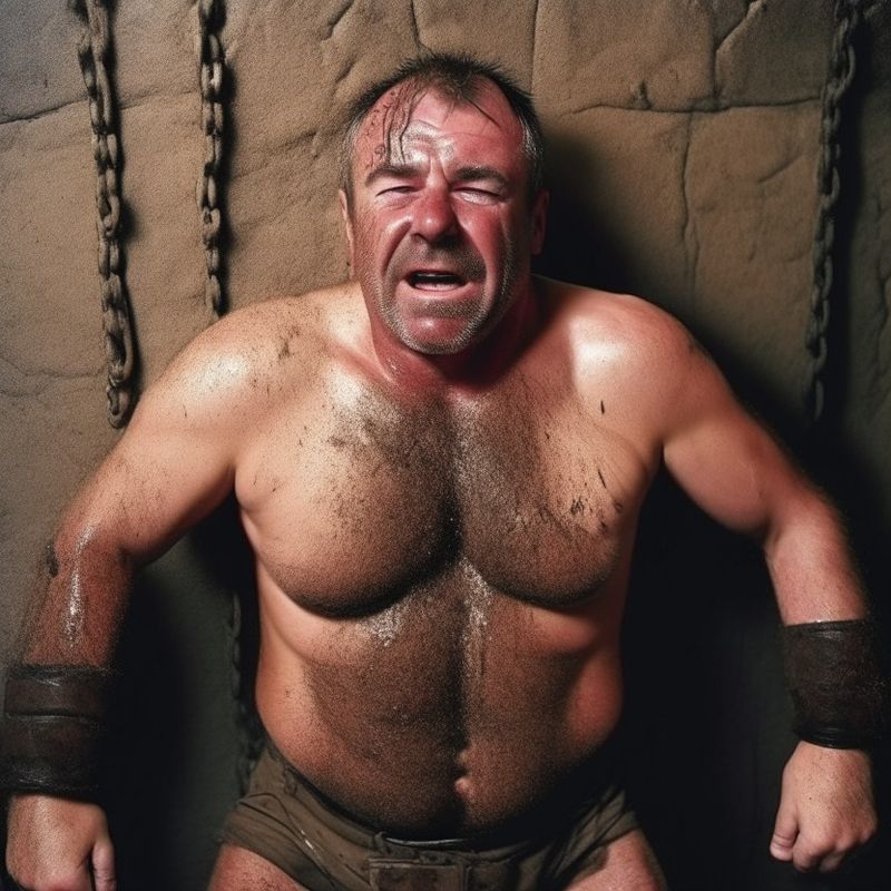 muscledaddy shirtless restrained in prison