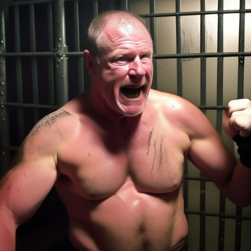 muscle daddy man fighting in prison jail cell