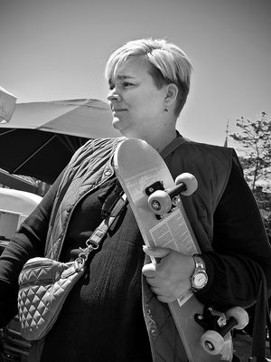 Lady with skateboard