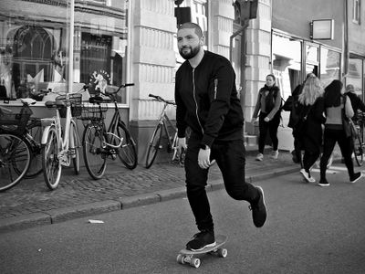 On skateboard