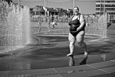 Bathing nymph with backpack