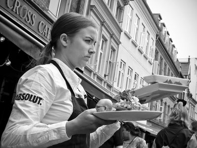 Concentrated waitress