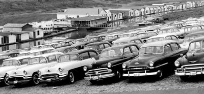 Parking on the riverbank cobblestones. 