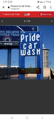 Mr. Pride car wash, (used to have a little man on top). 