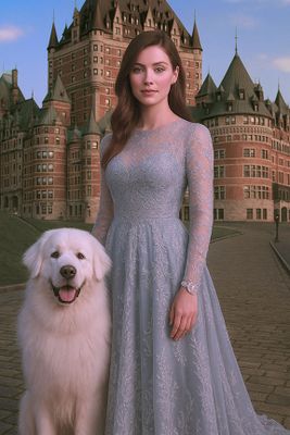 With a Newfoundland near the Chateau Frontenac in Old Quebec