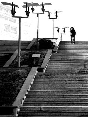People in town - b&w
