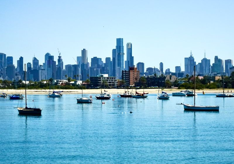 Vierw of Melbourne city from St Kilda Beach