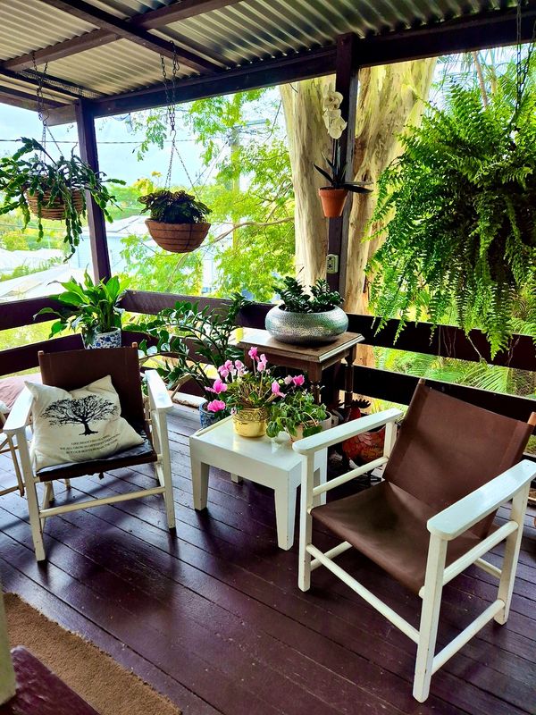 Pat's little porch high above her sloping Brisbane garden