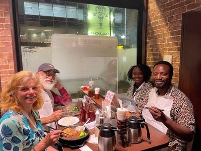 Sapporo dinner with Mandip, Dr. Gladys and Lawrence - of Maine, India and Uganda