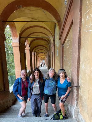 Jeanne, Betta, Susan and Joan on the way to Santuario Madonna di San Luca