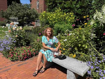 Stephanie in the Maine Jewish Museum Garden