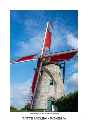 Focus op de witte molen in Roksem