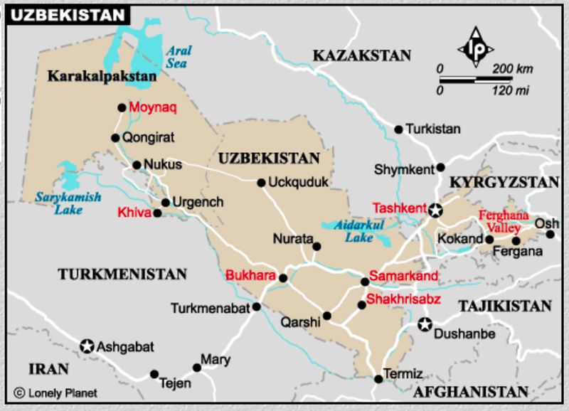 Map of Turkmenistan with the star indicating Ashgabat.