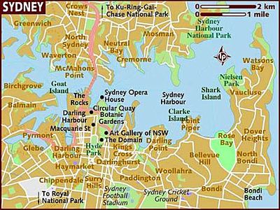 Map of Sydney, Australia.