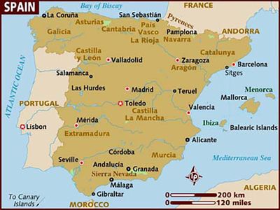 Map of Spain with the star indicating Toledo.