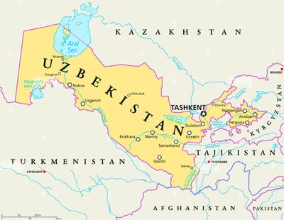 Map of Uzbekistan with the star indicating Tashkent.