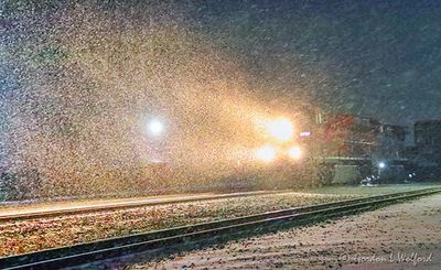 CP Freight Train In Predawn Snowstorm 90D45359