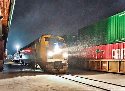 The 6:22 VIA Rail Train 41 Torontobound In Falling Snow Before Dawn 90D51560