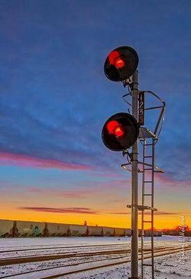 Railway Signal Lights At Dawn 90D55875-9