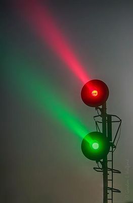 Railway Signal Lights In Night Fog 90D55013-7