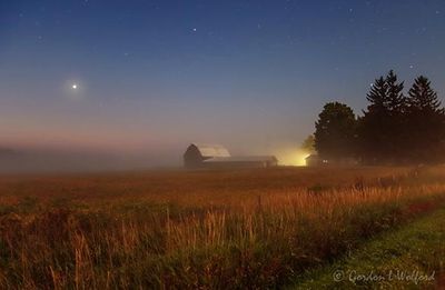 Venus & Fog Beyond Farm Scene At Night 90D81203-7