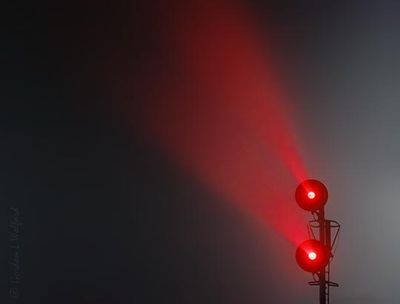 Railway Signal Lights In Night Fog 90D98257