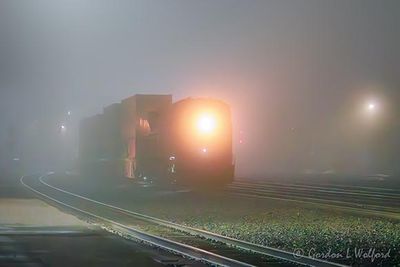 Westbound Freight Train Rear DPU In Night Fog 90D105104