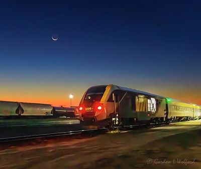 Crescent Moon Beyond VIA Rail 41 At Dawn 90D128801