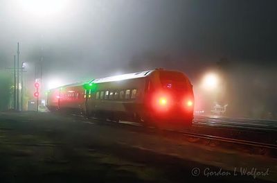 VIA Rail Train Ottawabound On A Foggy Night 90D130236