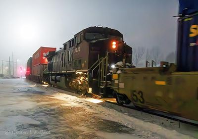 CPKC 113 Mid-DPU On A Foggy Night 90D134386