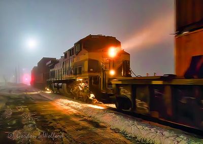 CPKC Freight Train Mid-DPU In Night Fog 90D135442