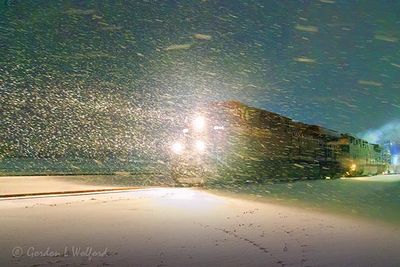 Night Train Departing In Snow Storm 90D137974