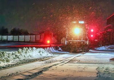 CPKC Tanker Train Approaching In Snowstorm 90D145377