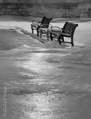 Ice Covered Snow Around Benches 90D148512