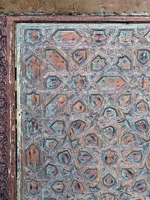Carved door geometric patterns detail