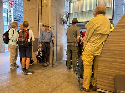 Waiting for the taxis to our hotel