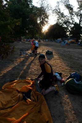 Breaking camp at sunrise