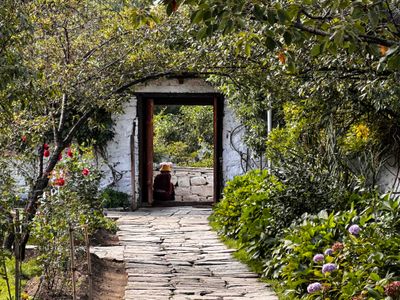 At the Entrance to Kyichu Lhakhang .