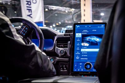2023 Ford F150 Lightning EV Electric Pickup Truck on the Ford 'Built To Electrify' test track loop