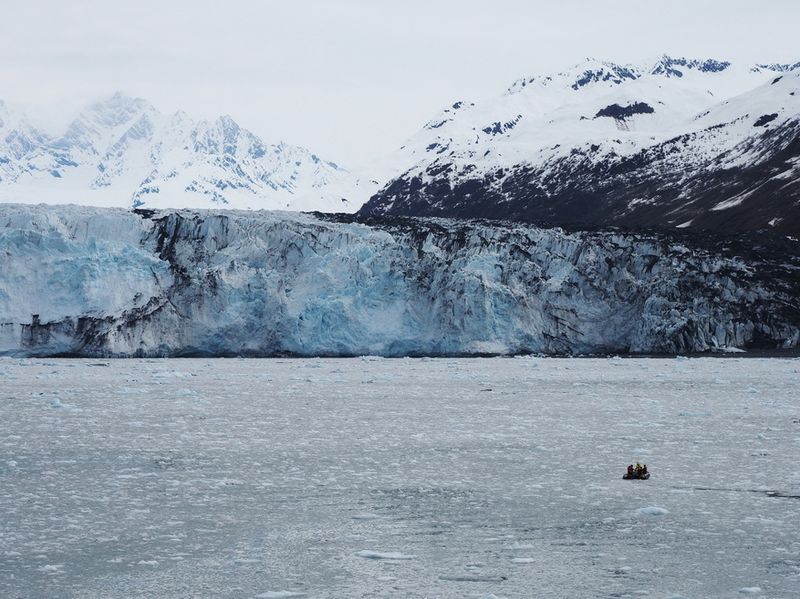 College Fjord - Zodiac against the immensity of Harvard glacier