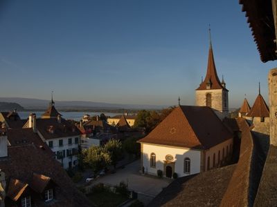 Murten rooftops with city walls - late afternoon