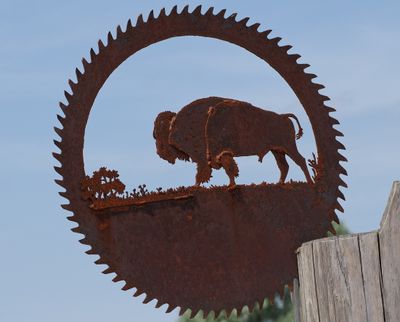 Bison carved out of a saw blade