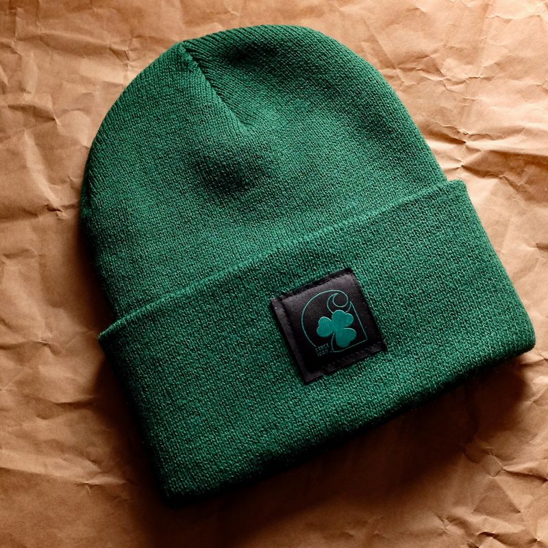 Knit Shamrock Patch Beanie