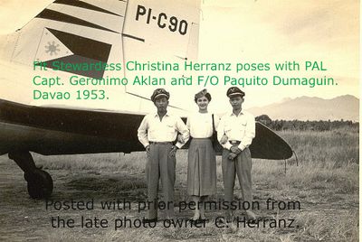 Christina Herranz with Capt. Geronimo Aklan & First Officer Paquito Dumaguin