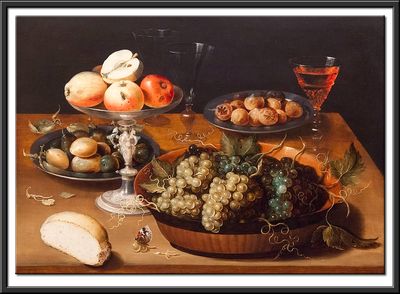 Still Life with Fruit Served in a Tazza, Pewter Plates and a Laquered Dish, 1610-20