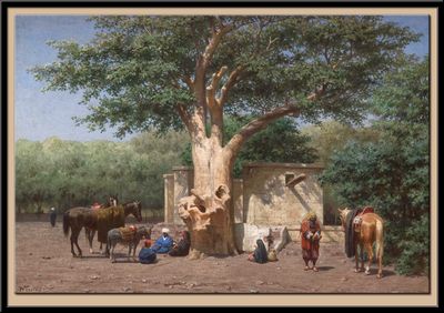 De put en de oude Sycomoor op het Ezbekiehplein te Cairo, ca. 1884
