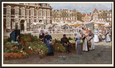 Bloemenmarkt op de Grote Markt in Den Haag, 1880