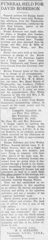 David Turner Roberson Obit published Jan 7 1944 in the Marietta Monitor OK