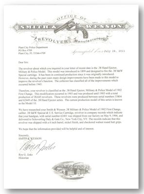 Yates Smith and Wesson Letter